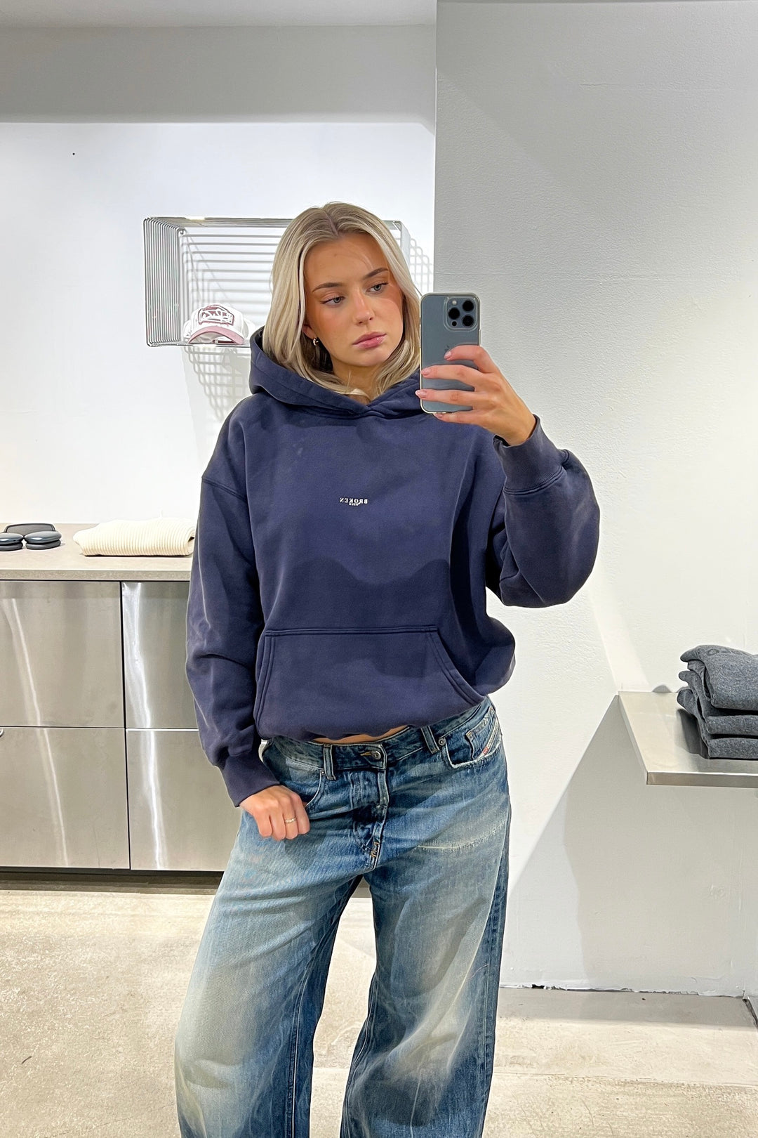 Vintage Navy Logo Hoodie