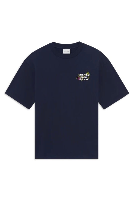Vine Embroidered Slogan T-shirt Navy
