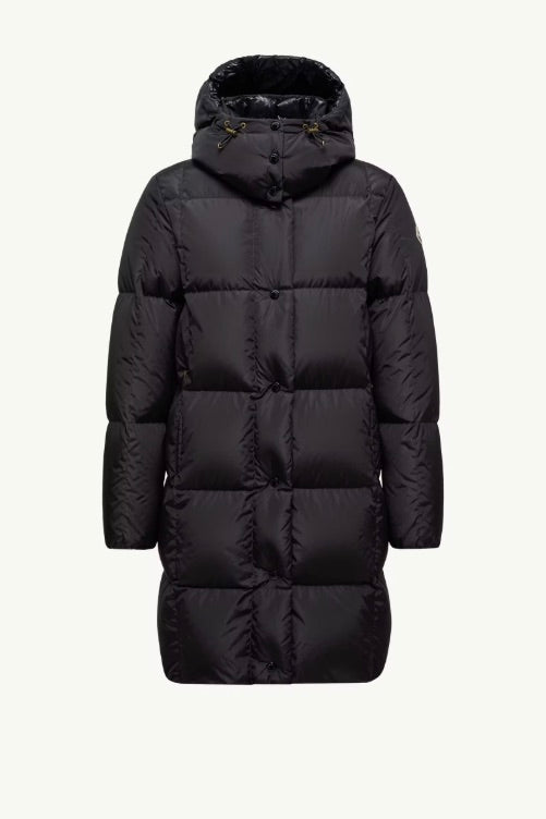 Litte Square-Quilted Hooded Long Down Jacket Black