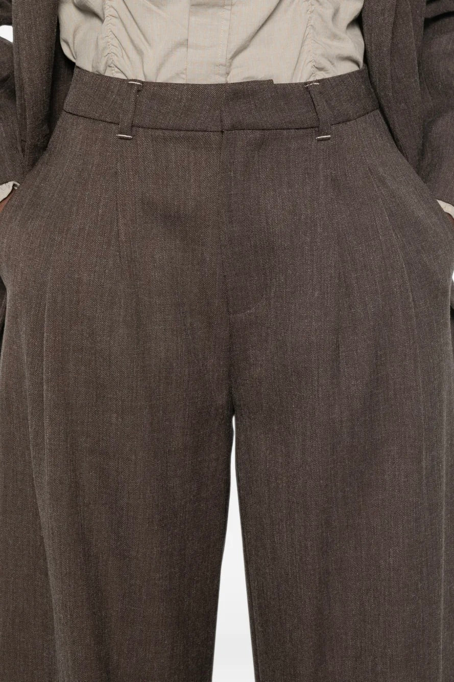 Pleated Wide-leg Trousers Dark Brown