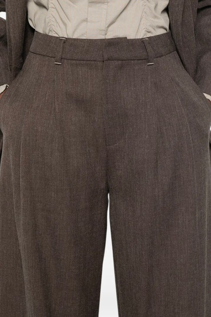 Pleated Wide-leg Trousers Dark Brown