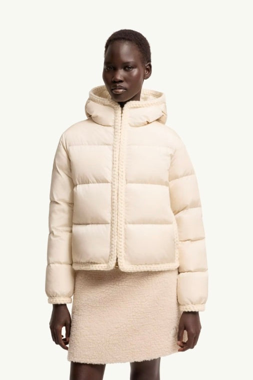 Evocateur Hooded Short Down Jacket Light Beige