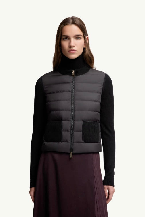 Padded Wool Zip-Up Cardigan Black
