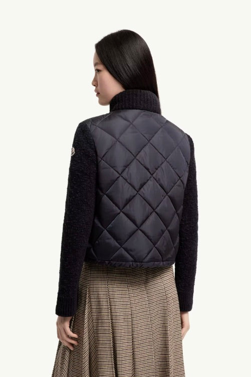 Cotton Blend Padded Zip-Up Cardigan Navy Blue