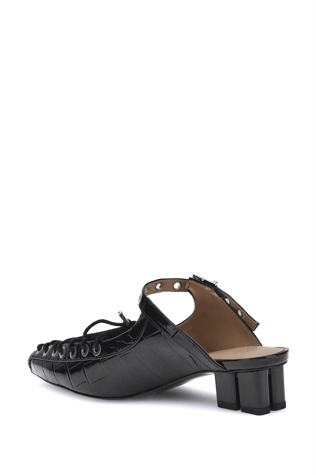 GANNI Eyelets Lace Up Mule Shiny Croco - Dale