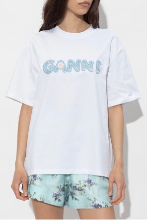 Heavy Cotton Jersey Relaxed Fit Ganni EMB