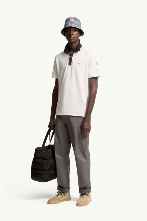 MONCLER Embroidered Logo Cotton Piquet Polo Shirt White - Dale