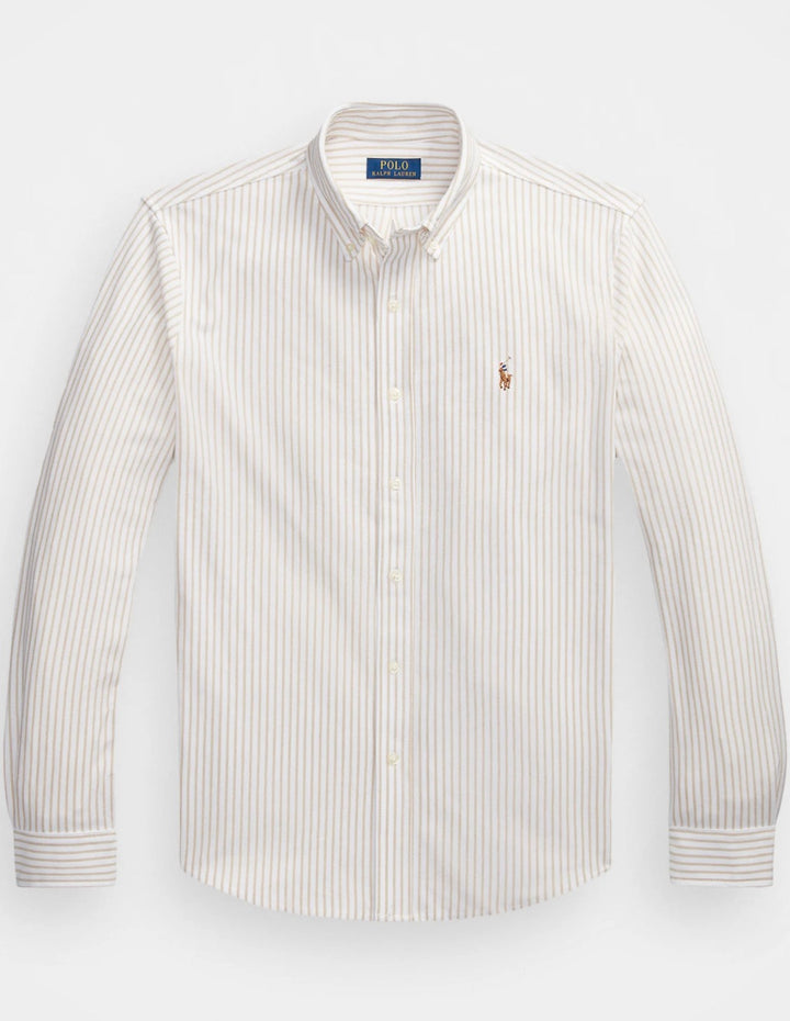 POLO RALPH LAUREN Herringbone Knit Oxford Shirt White/Coastal Beige - Dale