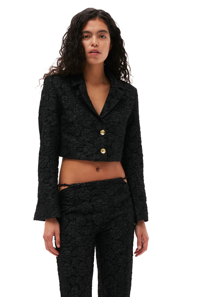 Stretch Jacquard Cropped Blazer