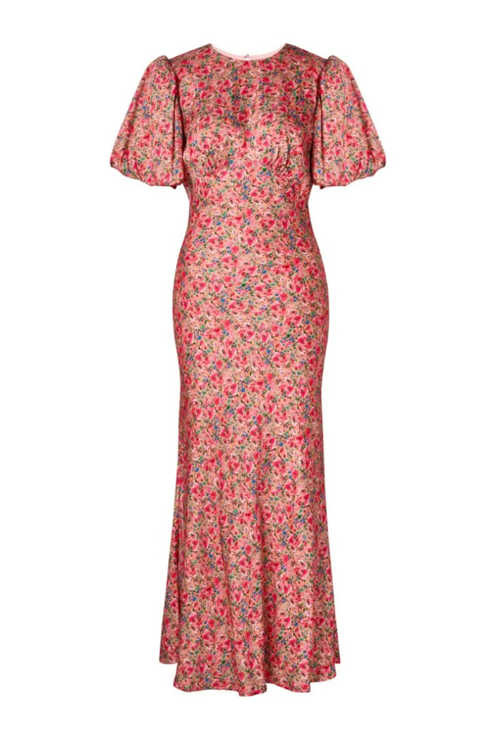 Freja Pouf Sleeve Maxi Dress Pink Ditsy