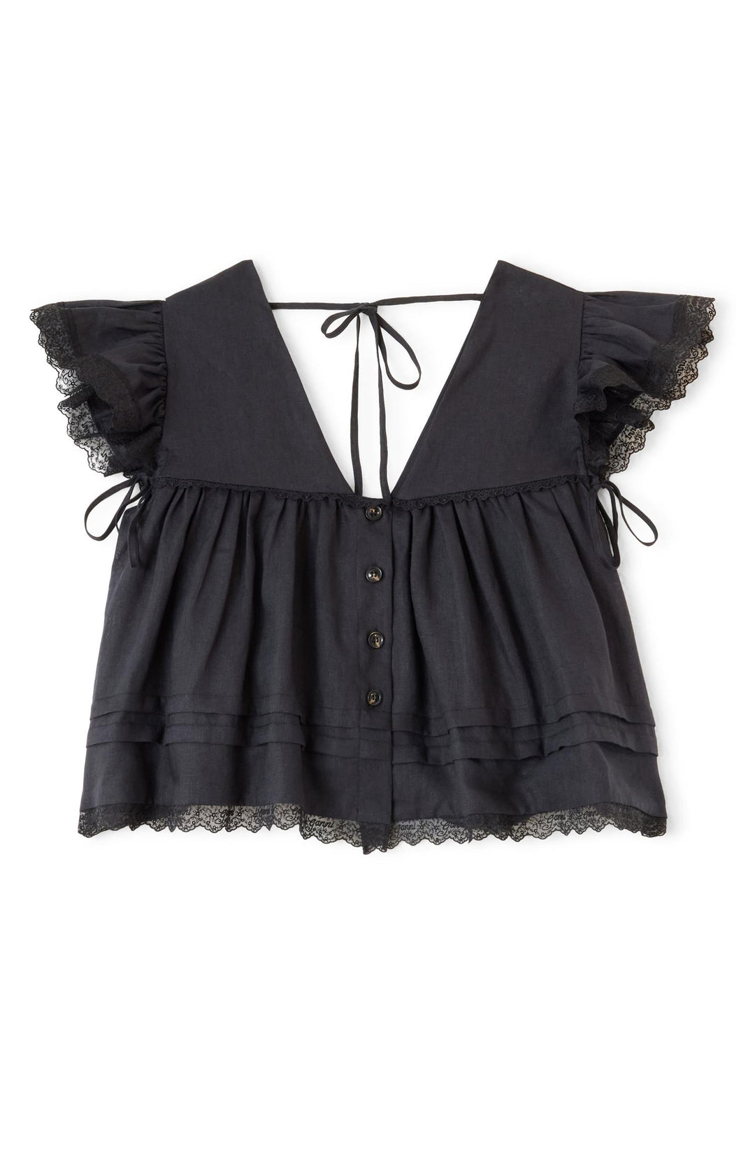 Light Linen Angel Sleeve Blouse Black