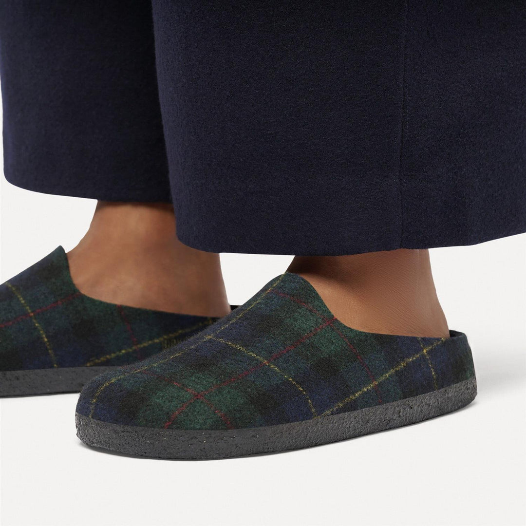 Amsterdam Wrapped Dip Wool Felt Green Navy Plaid