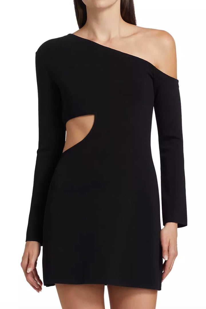 Lia Asymmetric Mini Knit Dress Black