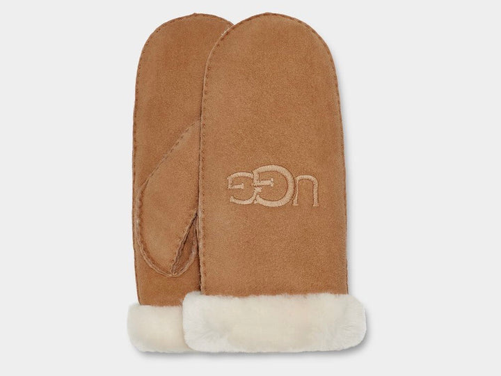 UGG W Shearling Sheepskin Embroidered Mitten Chestnut - Dale