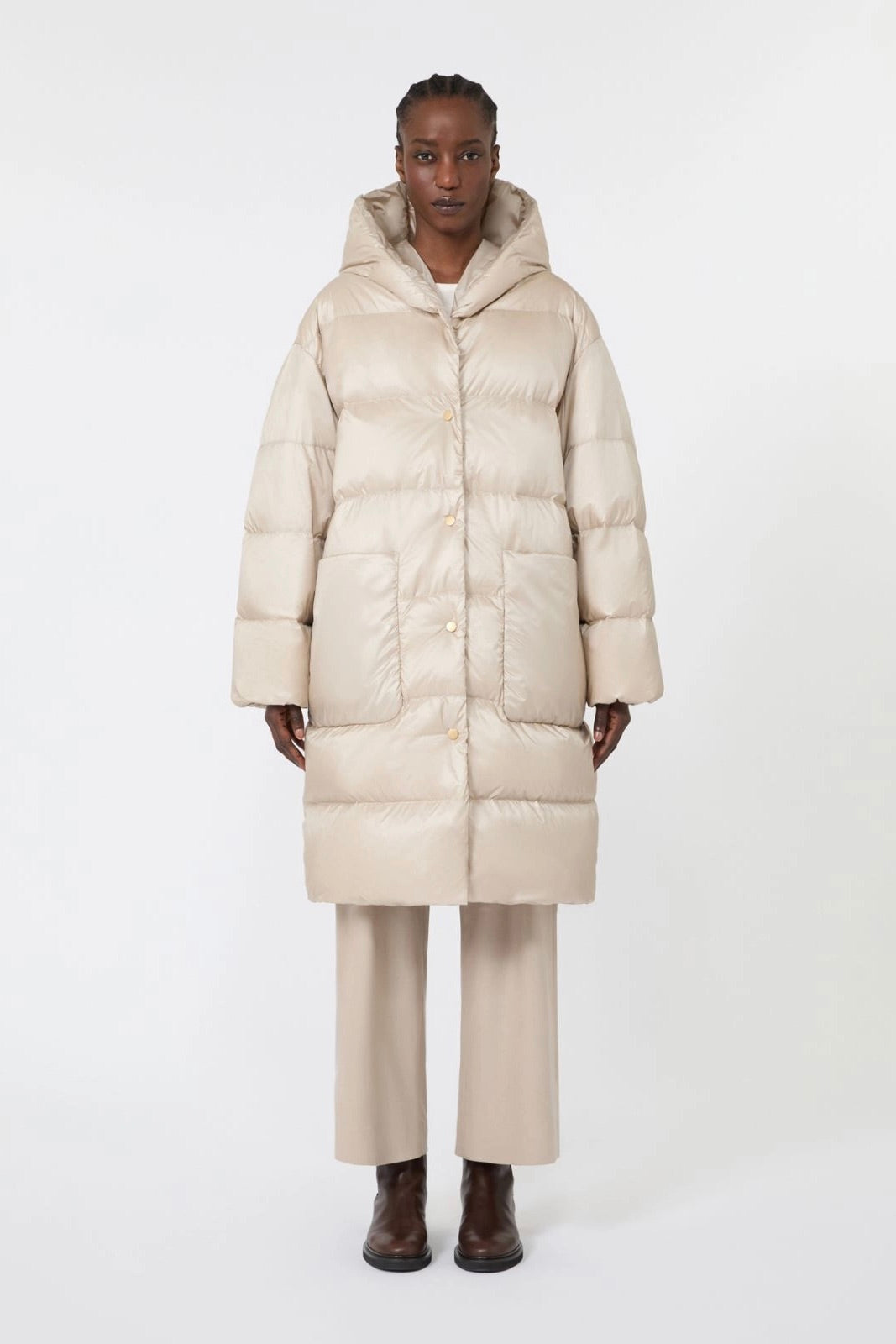 Midi Quilted Puffer Jacket Natural