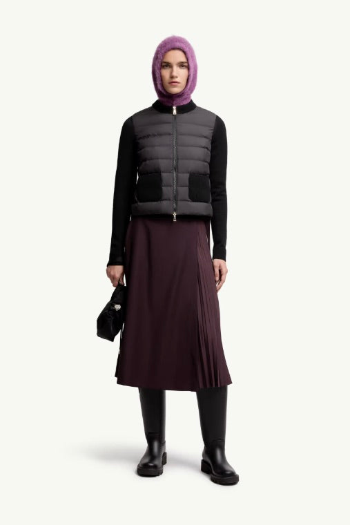 Padded Wool Zip-Up Cardigan Black