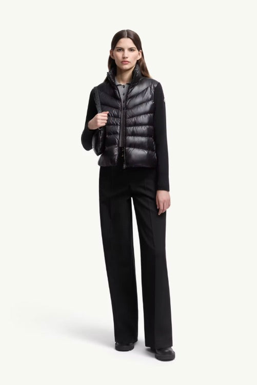 Padded Wool Zip-Up Cardigan Black