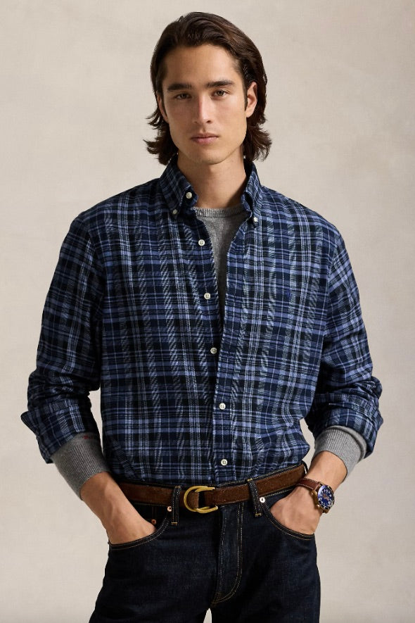 Custom Fit Plaid Performance Twill Shirt Blue Multi