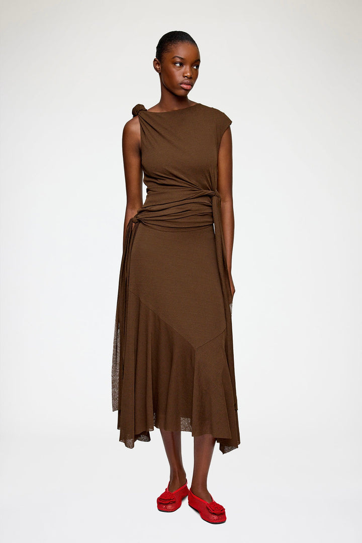 Marl Mesh Draped Knot Detailing Long Dress