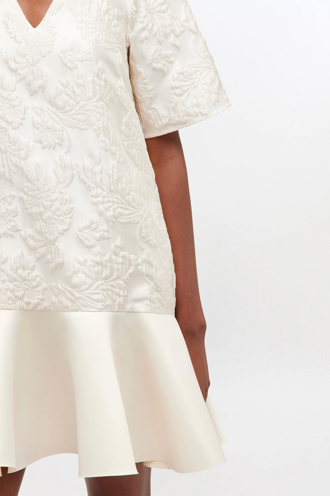 Satin Cloque Mini V-neck Dress