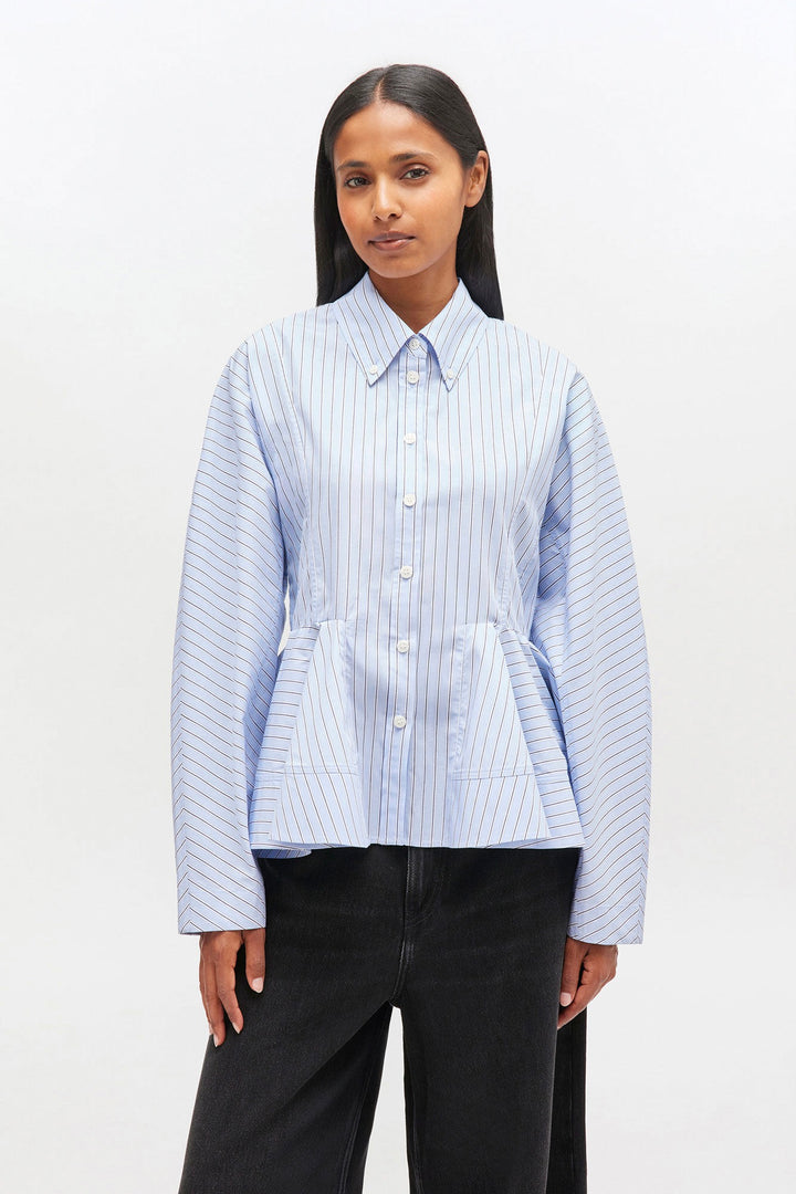 GANNI Stripe Cotton Peplum Shirt - Dale