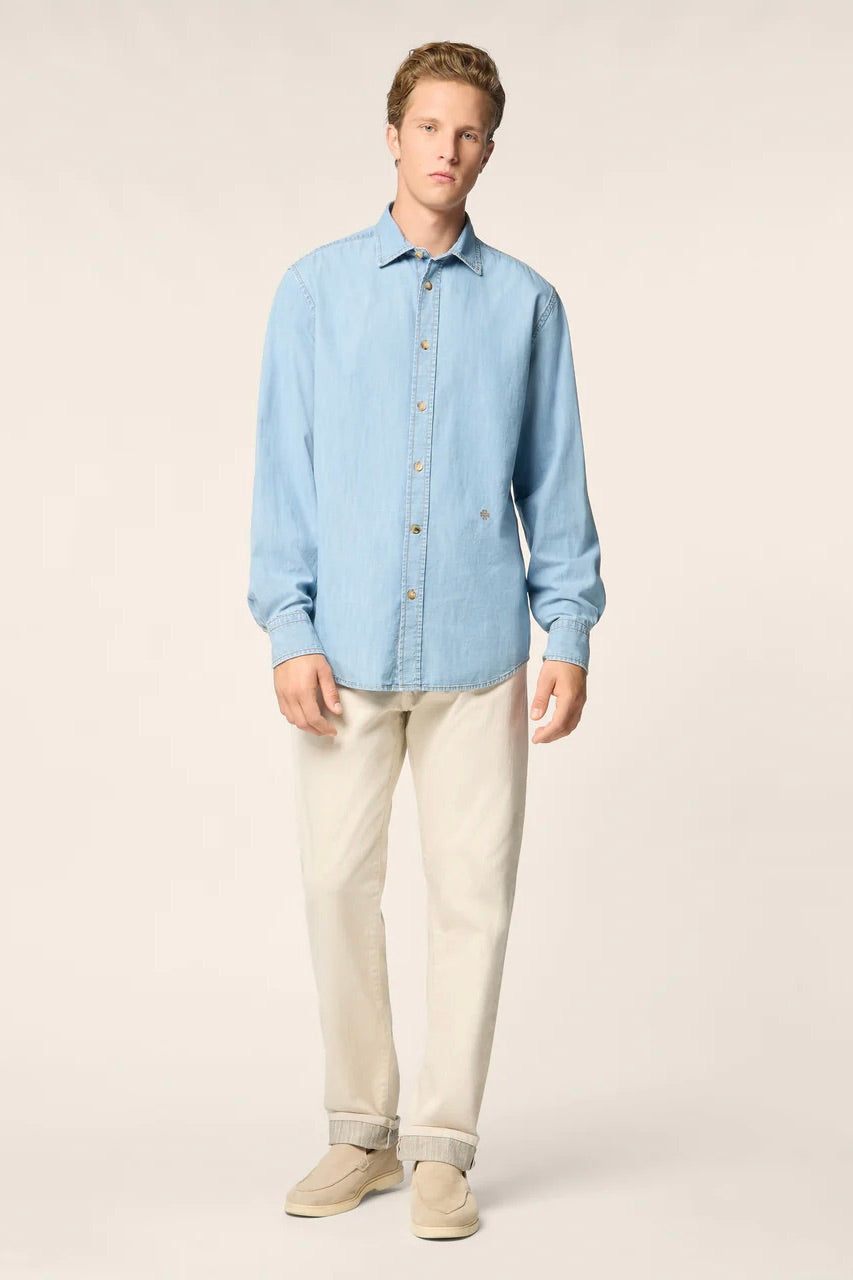 Lightweight Denim Shirt with Bleach Wash