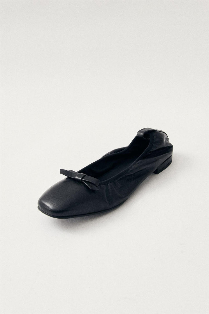 Freya Black Leather Ballet Flats