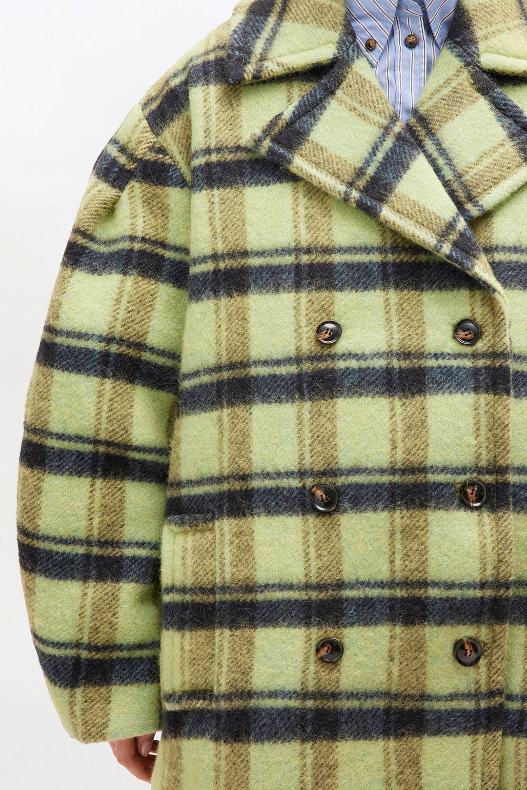 Brushed Wool Check Midi Coat