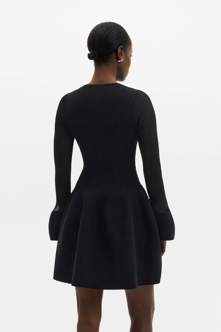 Elona Voluminous Skirt Knitted Mini Dress Black