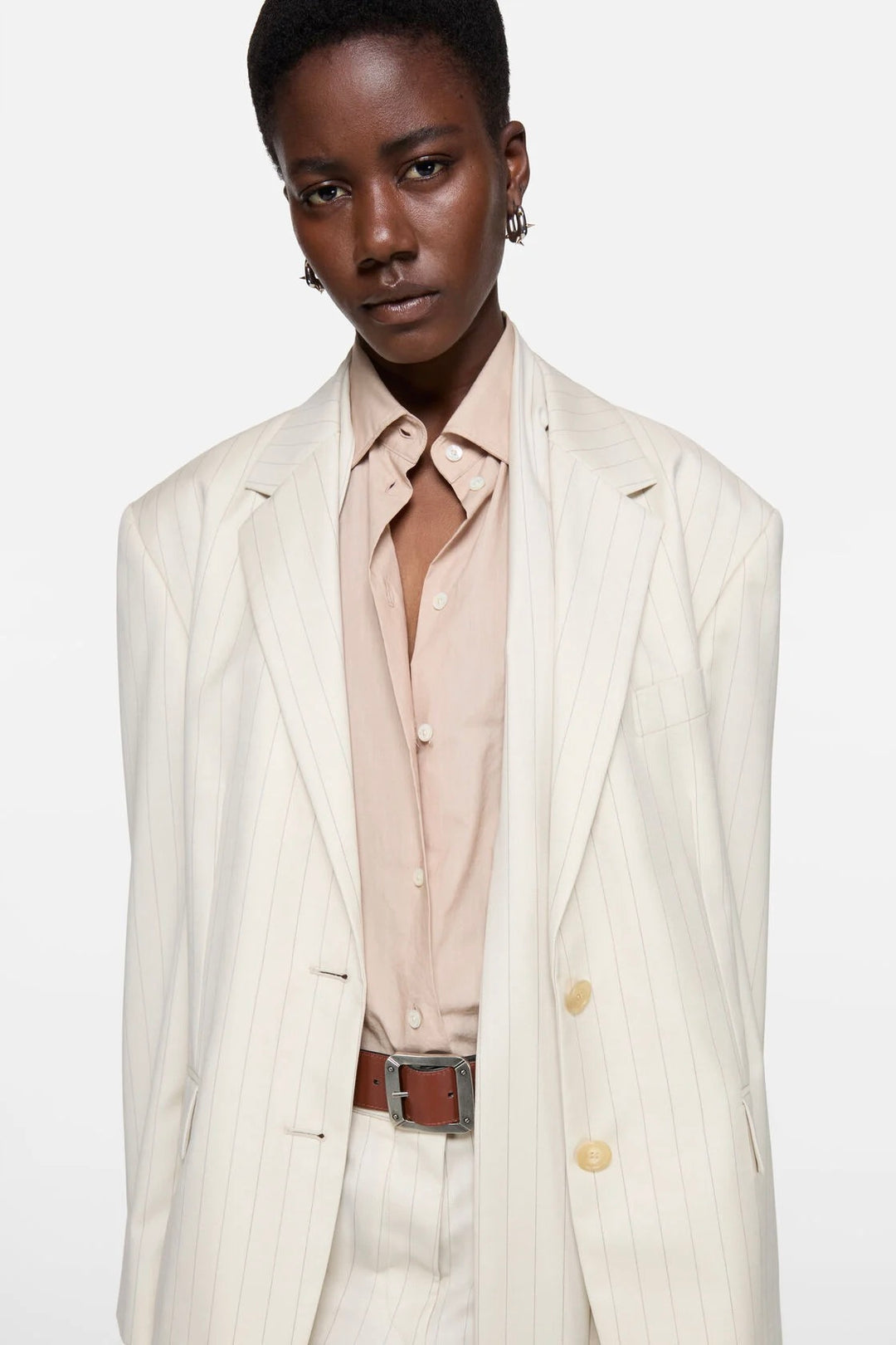Pinstripe Blazer with Scarf