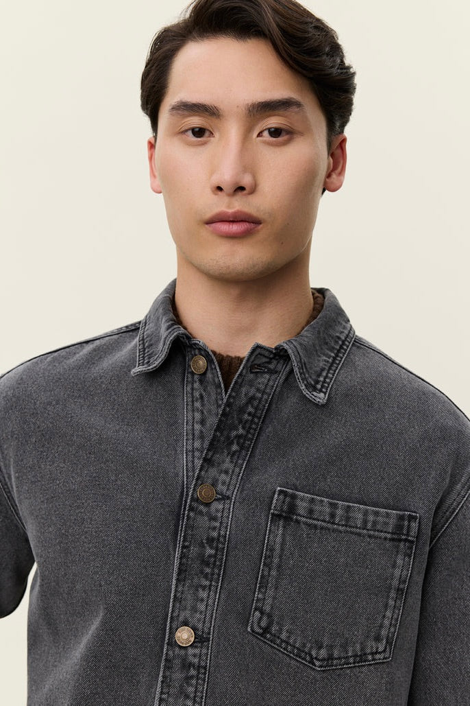 LES DEUX Loan Washed Overshirt Grey Washed Denim - Dale