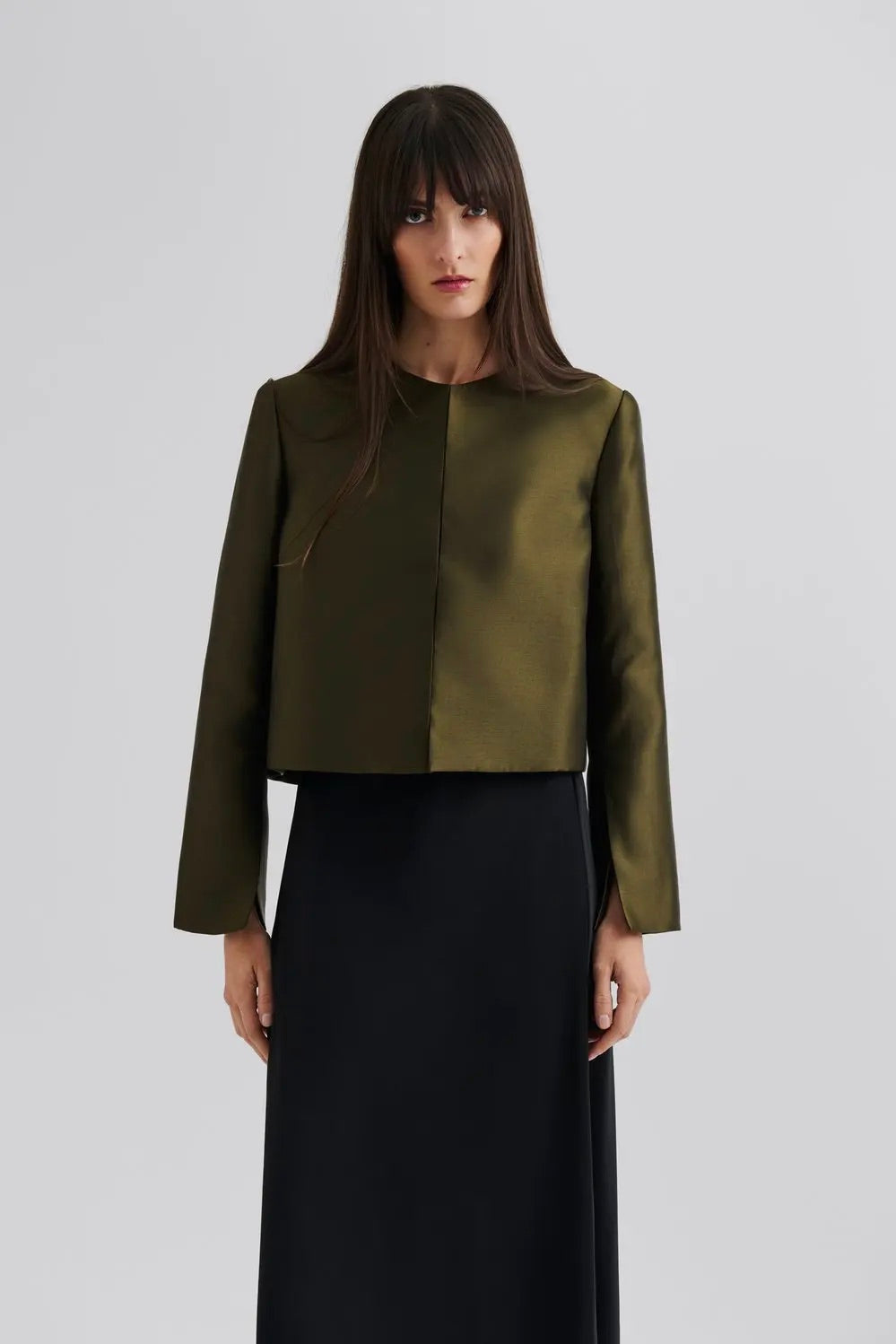 BY MALINA Ruthie Cropped Long Sleeve Blouse Olive - Dale