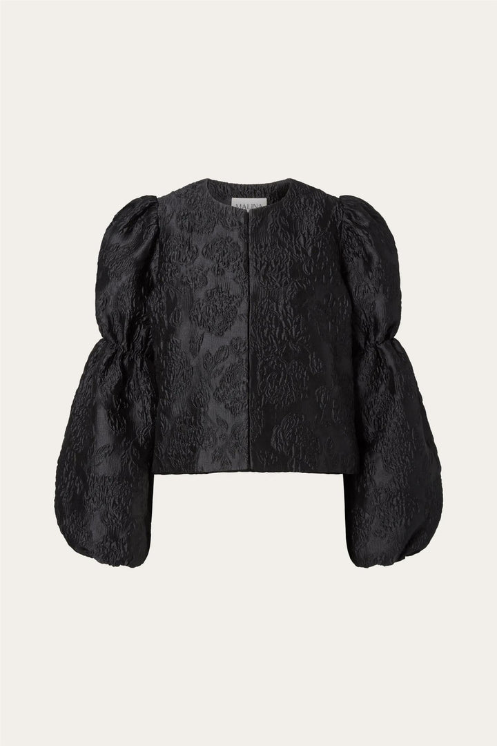 Zoey Double Pouf Sleeve Blouse Black Jacquard