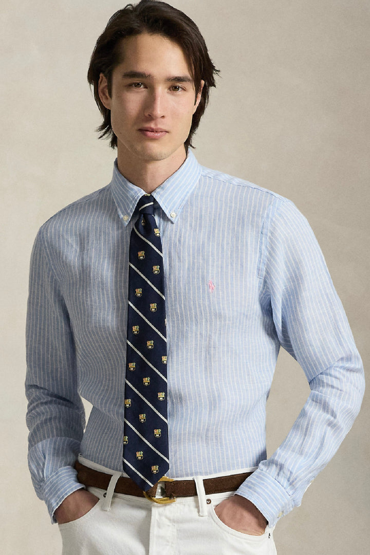 Custom Fit Striped Linen Shirt Blue/White