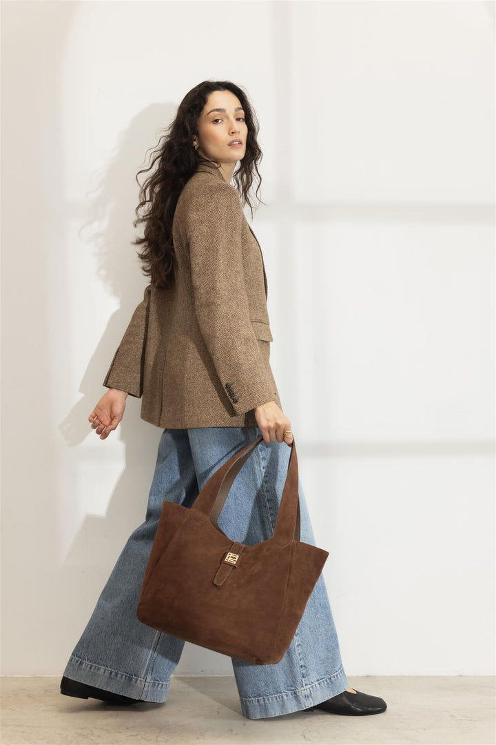 Lucille Tote Bag Large Cognac Suede