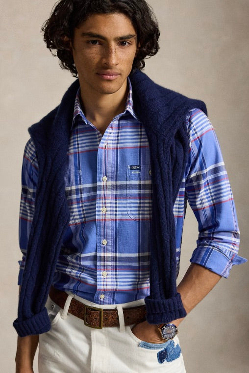 Classic Fit Plaid Oxford Workshirt Blue Red Multi