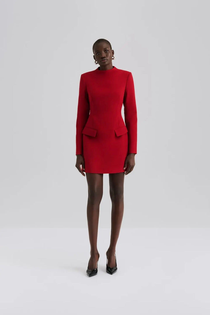 Leanna High Neck Mini Dress Deep Red