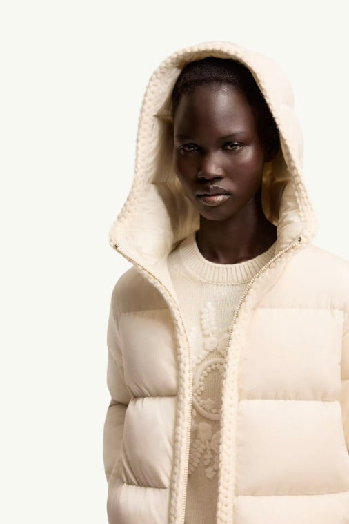 Evocateur Hooded Short Down Jacket Light Beige