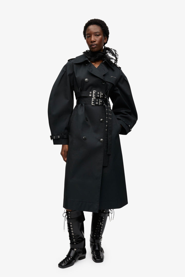 Bonded Cotton Trench Coat Black