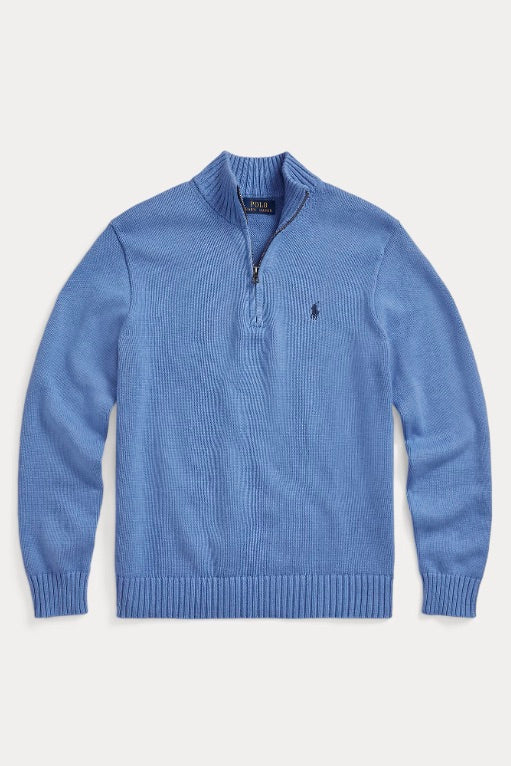 Cotton Quarter-Zip Mockneck Jumper Soft Royal Heather