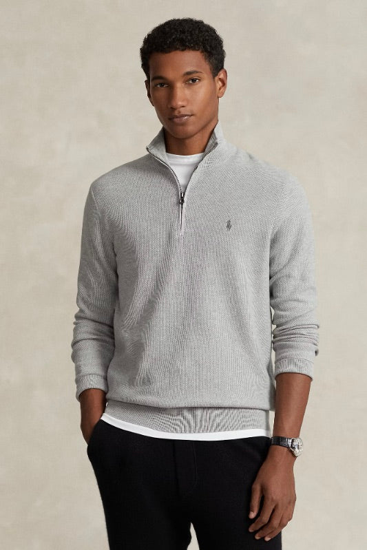 Mesh-Knit Cotton Quarter-Zip Jumper Andover Heather