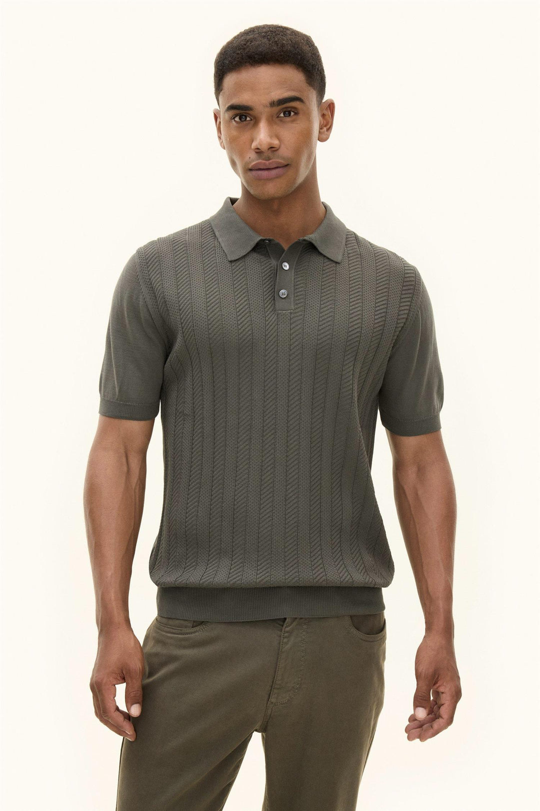 OSCAR JACOBSON Barto Stripe Poloshirt Nettle Green - Dale