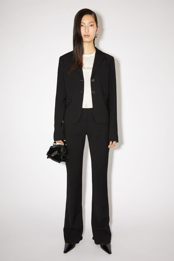 Tailored Wool Blend Trousers - Black