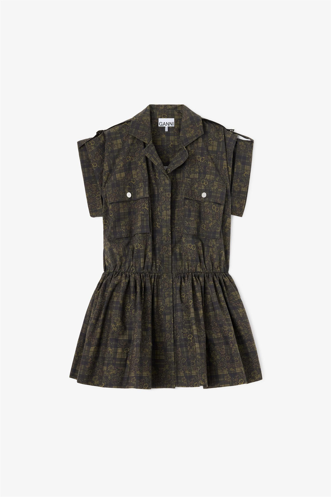 Printed Stretch Cotton Mini Utility Dress