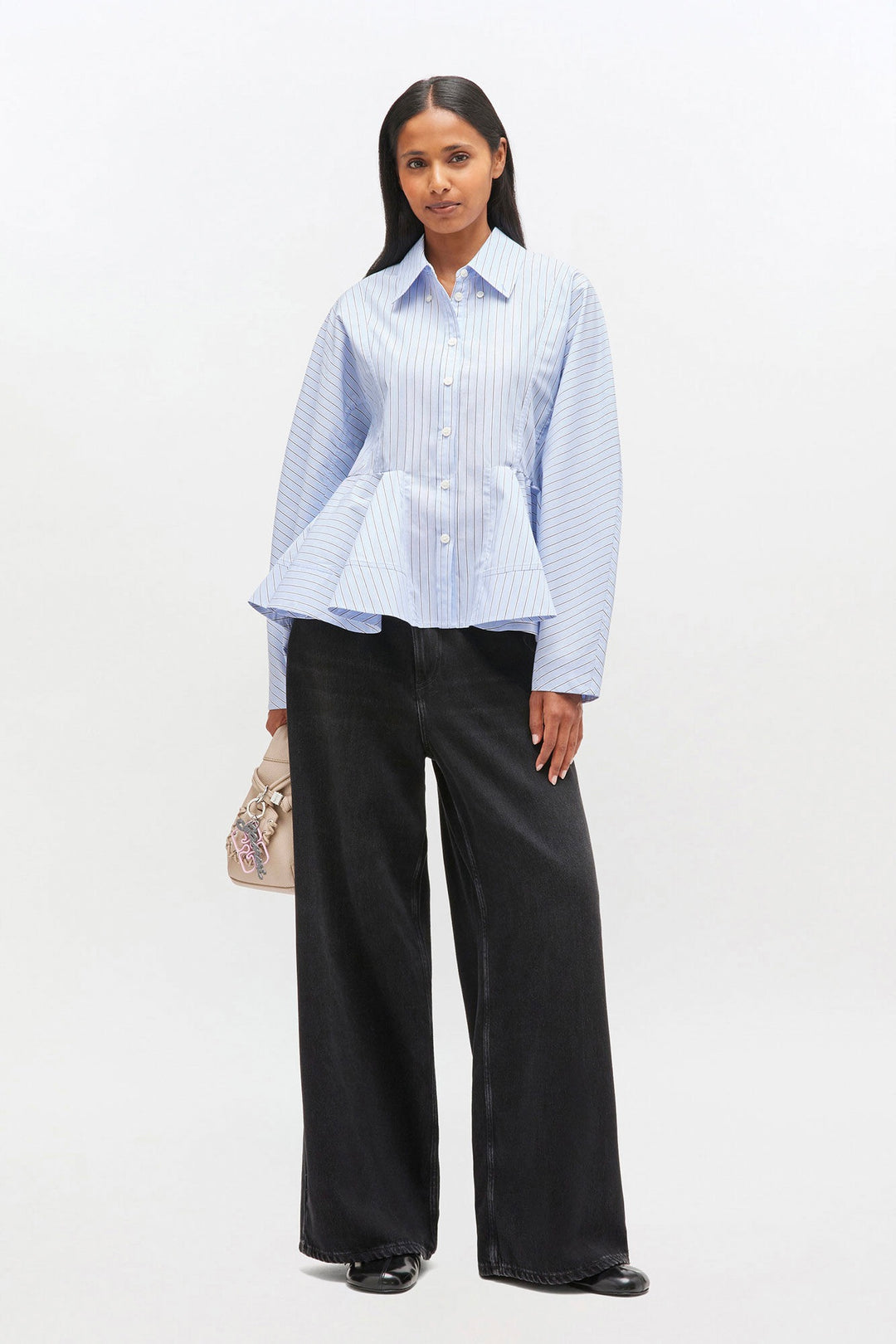 GANNI Stripe Cotton Peplum Shirt - Dale