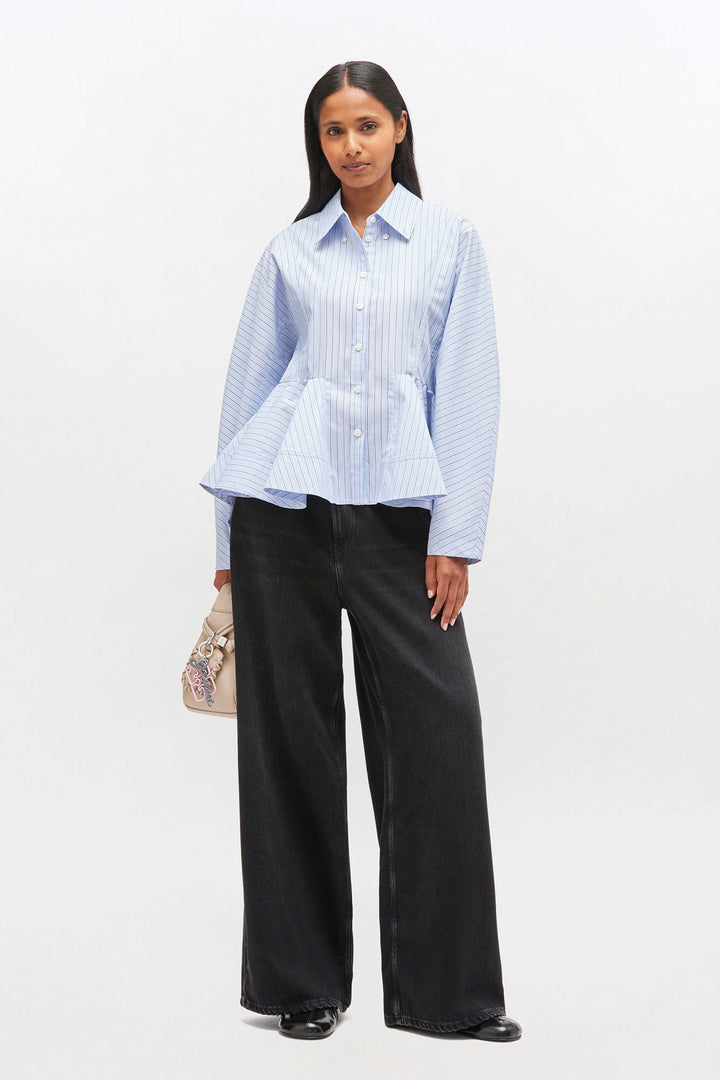 GANNI Stripe Cotton Peplum Shirt - Dale