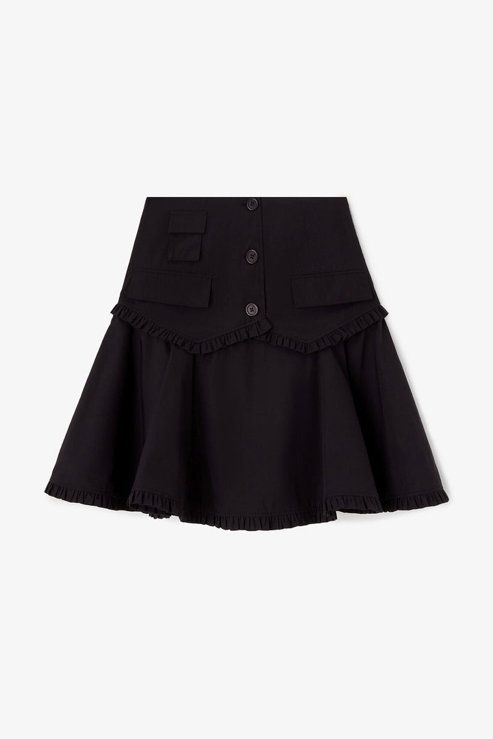 Compact Poplin Buttoned Knee Length Skirt