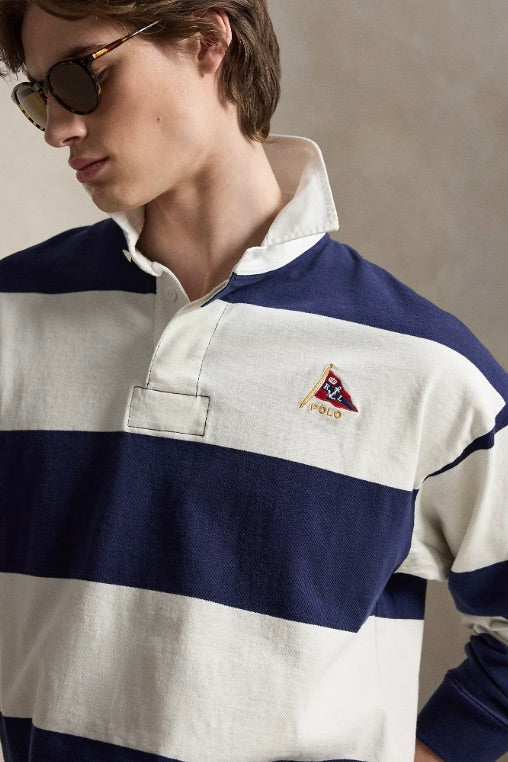 Big Fit Striped Jersey Rugby Shirt Newport Navy/Deckwash White