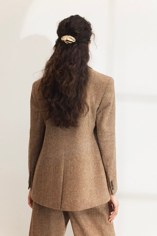 Abby Herringbone Blazer Cognac