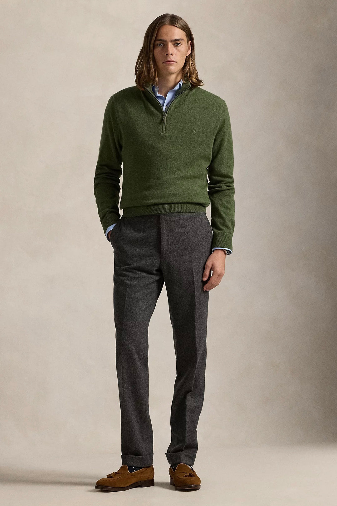 Wool Quarter-Zip Jumper Classic Olive Heather